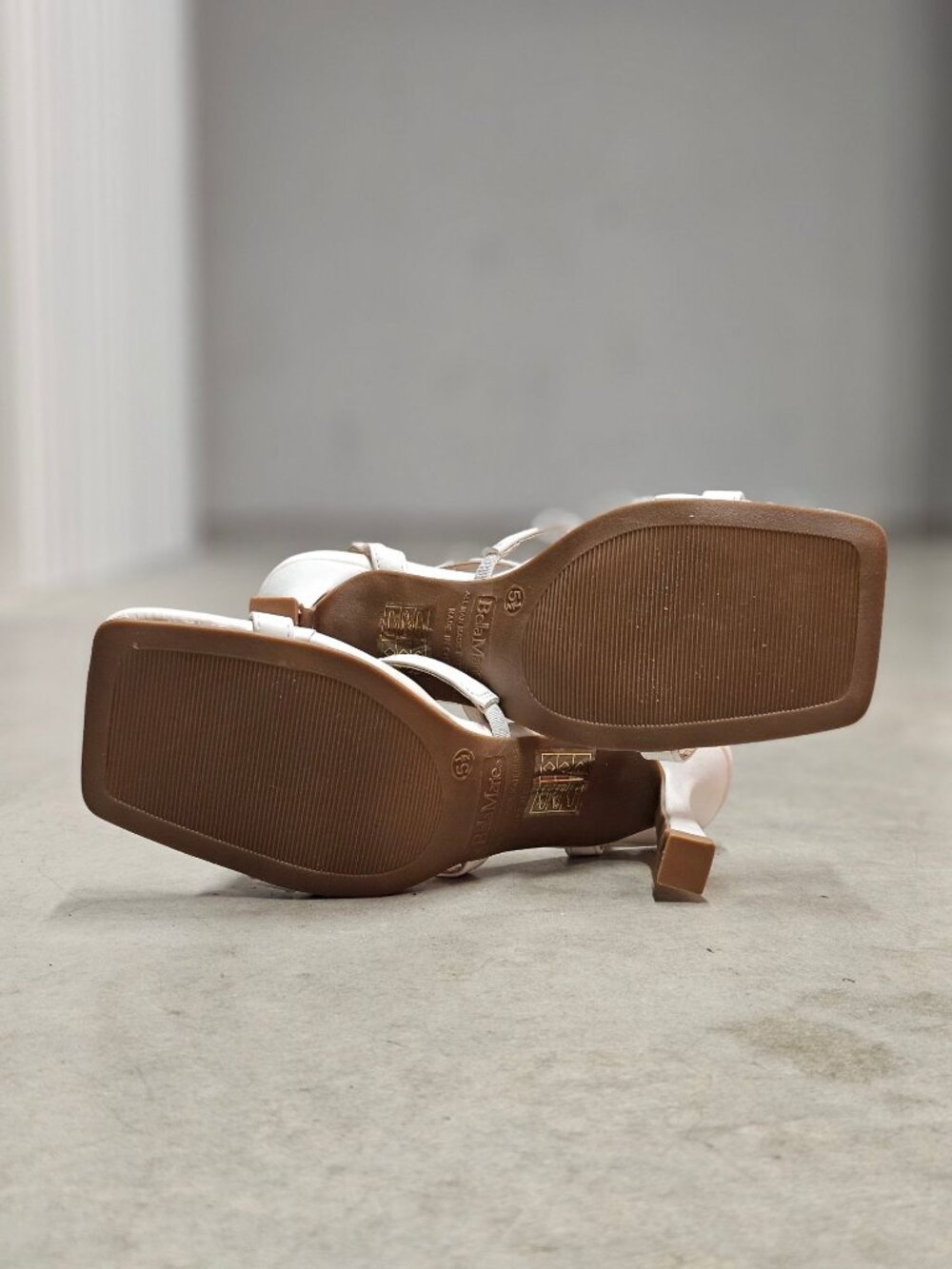 Strappy White High Heel Sandals With Square Toe & Adjustable Buckle Strap - Bell - Picture 8 of 14